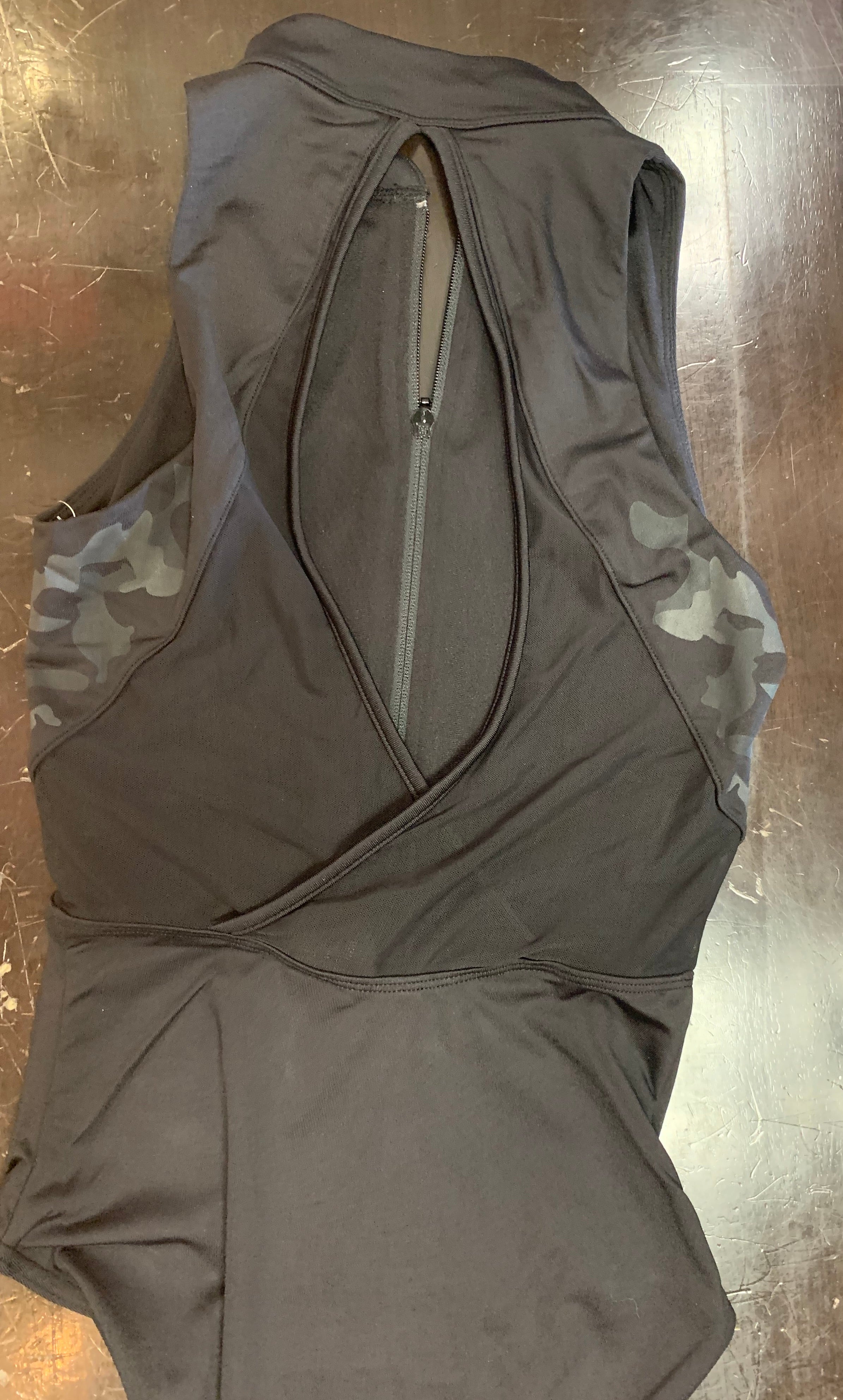 Bloch Women's Black Zipper Camo Print Front Halter Leo